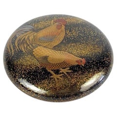 Japanese Maki-e Lacquer Kobako Incense Box with Rooster and Hen, Late 20th C