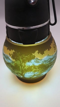 French Art Nouveau Cameo Glass Lakeside Landscape Vase, Gallé Style, Early 20thC