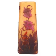 Émile Gallé Art Nouveau Cameo Glass Poppy Vase, Early 20th Century