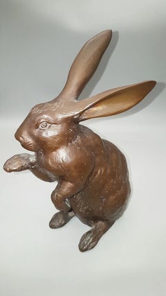 Pair of Japanese Bronze Hare Sculptures, Mid-20th Century