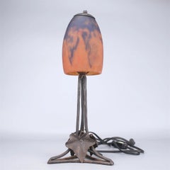 Französische Art-déco-Tischlampe von Degué aus Schmiedeeisen und Glas, 1920er Jahre