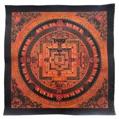 Antique Tibetan Kālacakra Mandala Hand-Painted with Mineral Pigments, Pre-20th C