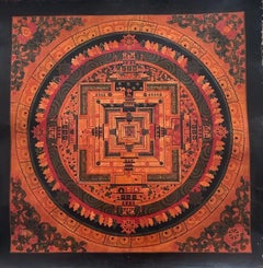 Antique Tibetan Kālacakra Mandala Hand-Painted with Mineral Pigments, Pre-20th C