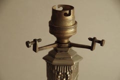 French Art Deco Nickel Table Lamp with Muller Frères Glass Shade, 1930s