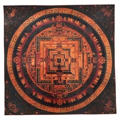 Antique Tibetan Kālacakra Mandala Hand-Painted on Canvas, Pre-20th Century
