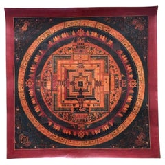 Antique Tibetan Kālacakra Mandala Hand-Painted on Canvas, Pre-20th Century