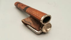 Antique Japanese Woven Bamboo Pipe Case with Brocade Tobacco Pouch