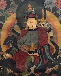 Tibetan Guru Rinpoche Padmasambhava Thangka Hand-Painted with Mineral Pigments