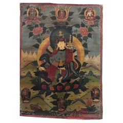 Tibetan Guru Rinpoche Padmasambhava Thangka Hand-Painted with Mineral Pigments