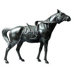 Japanese Meiji Maruki Company Bronze Okimono of Shogun’s Horse, Tokugawa Aoi-Mon