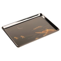 Japanese Wajima Lacquer Incense Tray with Moonlit Boat Scene, Late 20th Century