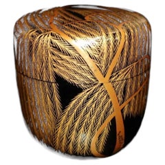 Japanese Lacquer Weeping Willow Natsume Tea Caddy by Chikujo Chikara, 20th C
