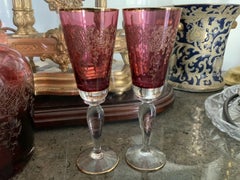 Antique Moser Ruby Glass Gilt and Needle-Engraved Decanter, Bohemia ca. 1900