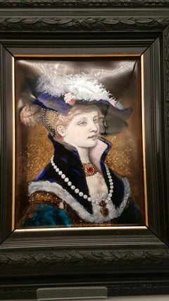 19th Century French Limoges Hand-Painted Porcelain Portrait Plaque of a Lady