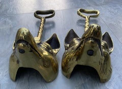 Pair of English Brass Fox Head Hall Porter Doorstops with Riding Crop Handles