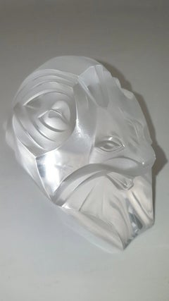 Vintage Lalique Tête de Lion Frosted Crystal Lion Head Paperweight, France
