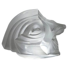 Vintage Lalique Tête de Lion Frosted Crystal Lion Head Paperweight, France