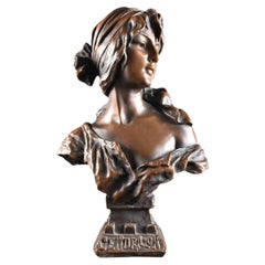 French Art Nouveau Emmanuel Villanis “Cendrillon” Bronze Bust, circa 1905