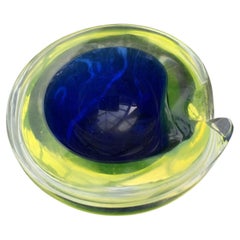 Murano Sommerso Uranium Glass Geode Bowl in Green and Cobalt Blue, 1950s