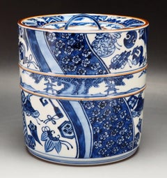 Contemporary Japanese Kyo-Yaki Blue White Porcelain Lidded Box by Sugita Shohei