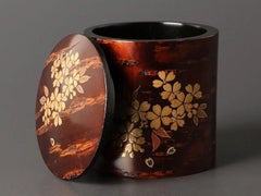 Boîte à thé « Natsume » en laque japonaise « Maki-e » ornée de fleurs de cerisier, par Minowa Issei