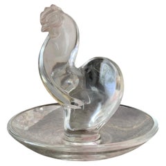 Vintage Lalique France Crystal Cockerel Rooster Ring or Pin Dish, circa 1970