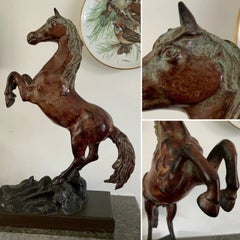 Large Austrian Cold-Painted Bronze Rearing Stallion Sculpture, circa 1900