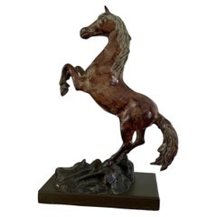Large Austrian Cold-Painted Bronze Rearing Stallion Sculpture, circa 1900