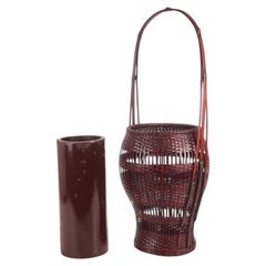 Japanese Bamboo Hanakago Flower Basket by Watanabe Chikusei, 1970s