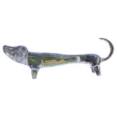 Large Vintage Daum France Crystal Dachshund Dog Sculpture, Signed