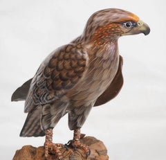 Contemporary Japanese Carved and Hand-Painted Wooden Hawk Sculpture, 21st C