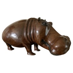 Large Mid-Century African Hand-Carved Hardwood Hippopotamus Sculpture