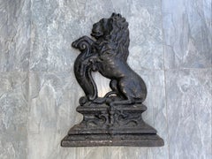 Victorian Cast Iron Rampant Lion Doorstop by J.J. Valley, 19th Century