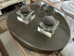 Antique Austrian Geschützt Bronze Flying Owl Double Inkwell and Desk Blotter