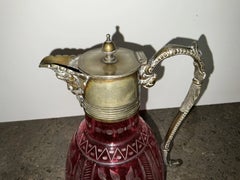 Antique Stevens & Williams Ruby Cut-to-Clear Claret Jug with Green Man Spout
