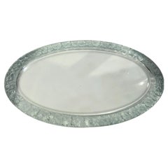 René Lalique Marguerite Oval Glass Platter with Aqua Floral Edge, circa 1930