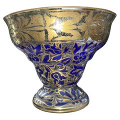 Antique Julius Mühlhaus Art Nouveau Cobalt Blue Enamel and Gilt Glass Vase c1900