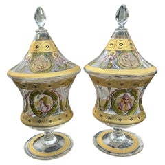Paar Murano-Bonbonieren mit Deckel aus 24-karätigem Gold-Emaille im Salviati-Stil, um 1900