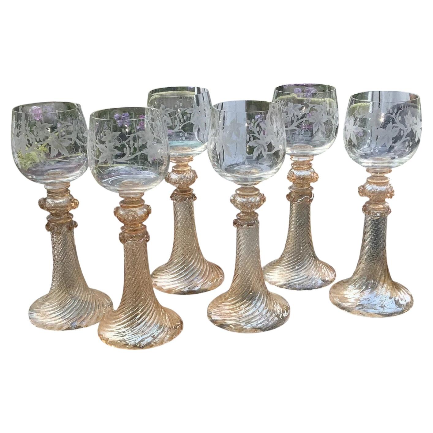 Set di 6 bicchieri da vino Hock in stile Art Nouveau iridescenti di Theresienthal, intorno al 1900