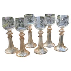 Set of 6 Theresienthal Art Nouveau Iridescent Hock Wine Glasses, circa 1900