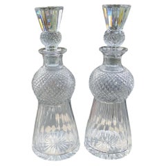 Pair Antique Richardson Webb Thistle Cut Glass Decanters English circa 1890