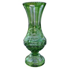 Antique Bohemian Moser Egermann Green Cut-to-Clear Stag Forest Vase circa 1900