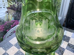 Antique Bohemian Moser Egermann Green Cut-to-Clear Stag Forest Vase circa 1900
