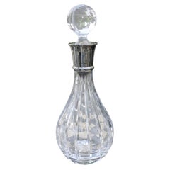 Carr’s Sheffield Linear Cut Crystal Wine Decanter Sterling Silver Collar England