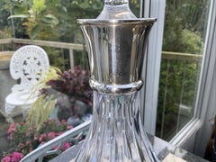 Carr’s Sheffield Linear Cut Crystal Wine Decanter Sterling Silver Collar England