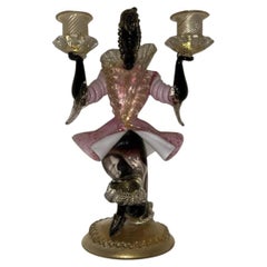 Vintage Barovier & Toso Murano Blackamoor Gold Glass Double Candlestick c1950s