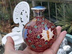 Antique Moser Ruby Glass Perfume Bottle Silver Guilloché Enamel Top 1913 Rare
