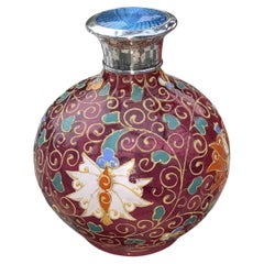 Antique Moser Ruby Glass Perfume Bottle Silver Guilloché Enamel Top 1913 Rare