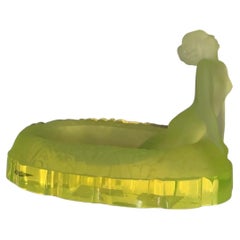 Desna Susan Nude Bather Uranium Glass Pin Dish After Hoffmann Art Deco Czech