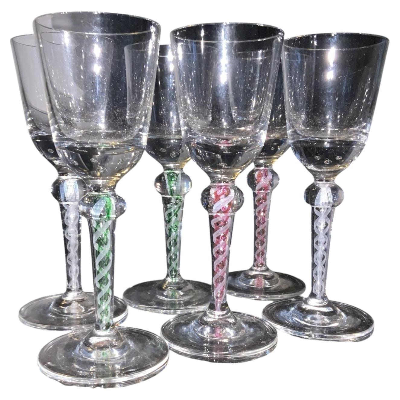Set 6 Antique Josephinenhütte Double Series Air Twist Liqueur Glasses circa 1900 For Sale
